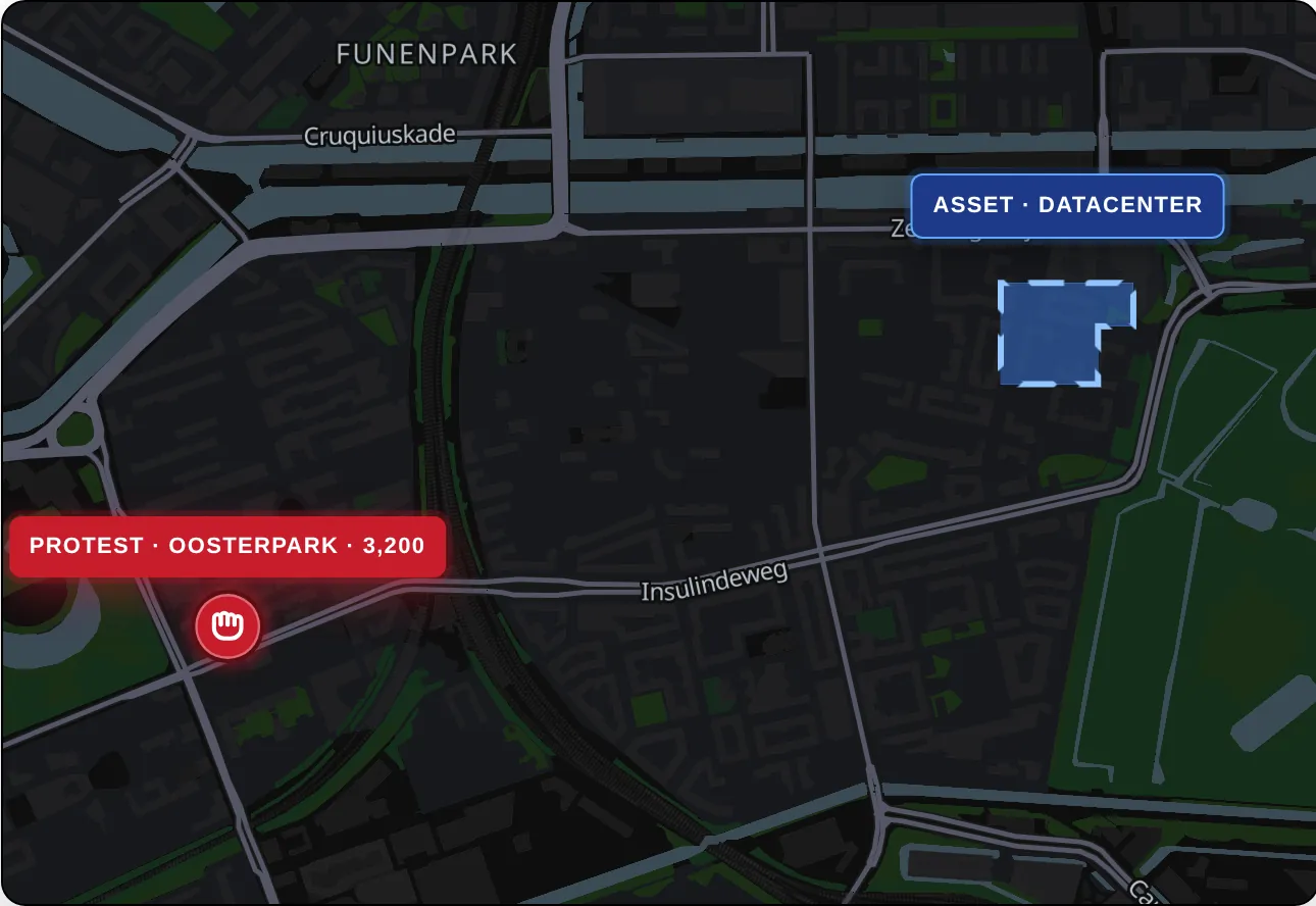 CarveMap: live event signal from a protest near a monitored Amsterdam datacenter asset